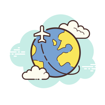 cartoon cloud with plane flying around a globe